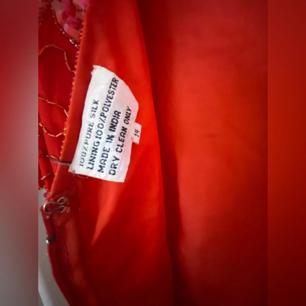 Beaded Red 80’s style Dress with Shoulder Pads Silky Nights New York - Picture 12 of 13